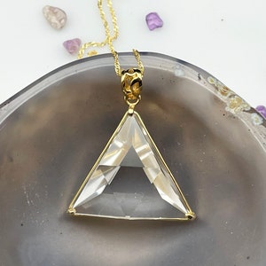 Quartz Crystal Star of David Pendant , Jewelry Triangle, ,Handmade Jewelry, 925 Silver 24k Gold Plated ,Healing Crystals Stones 021646-D