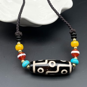Dziewięć 9 oczu Dzi Koralik Tybetański, Wisiorek Naszyjnik, Amulet Talizman Bransoletka, Talizman Szczęścia E012208