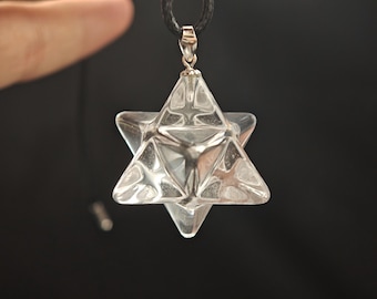 Klarer Quarz Kristall Merkaba Anhänger, Heilige Geometrie, Kristallschnitzerei, Heilkristalle und Stein