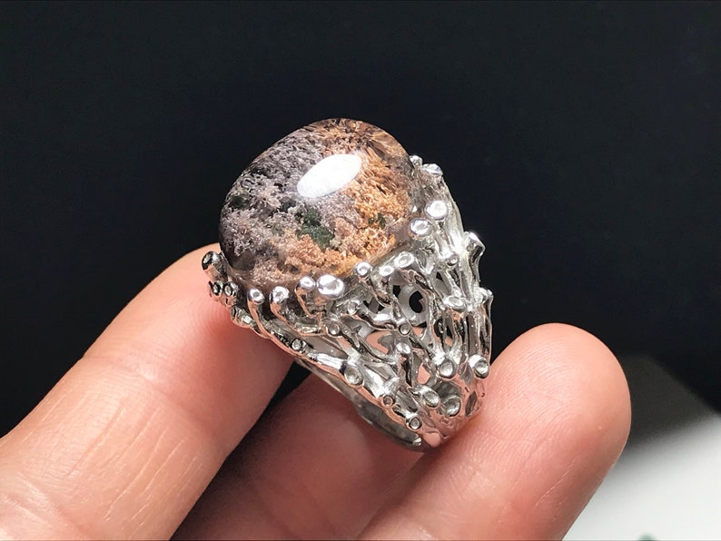 Finger Ring 0150 silver 925 Healing Reiki Energy,Men Natural color phantom Natural Quartz crystal