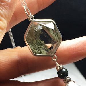 Natural Green Phantom, Star of David Pendant ,Phantom Round Beads,Silver 925 , Gift Jewelry L111304