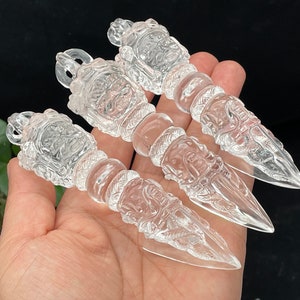 Hand Crafted Powerful Three Faces ,Carved Skull,Buddhist Ceremonial ,Amulet Carved Vajrakila Phurba Healing D071936