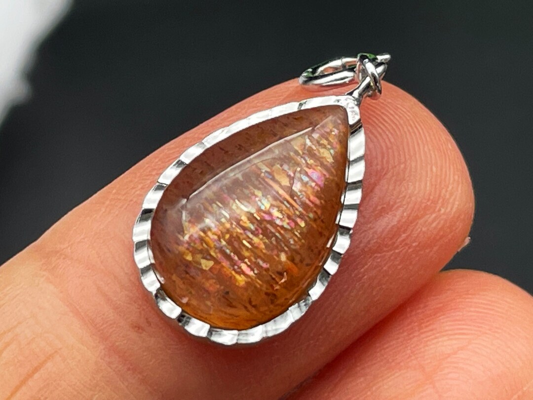 Rainbow Meteor Shower Sunstone Pendant, Handmade Jewelry, Drop Necklace
