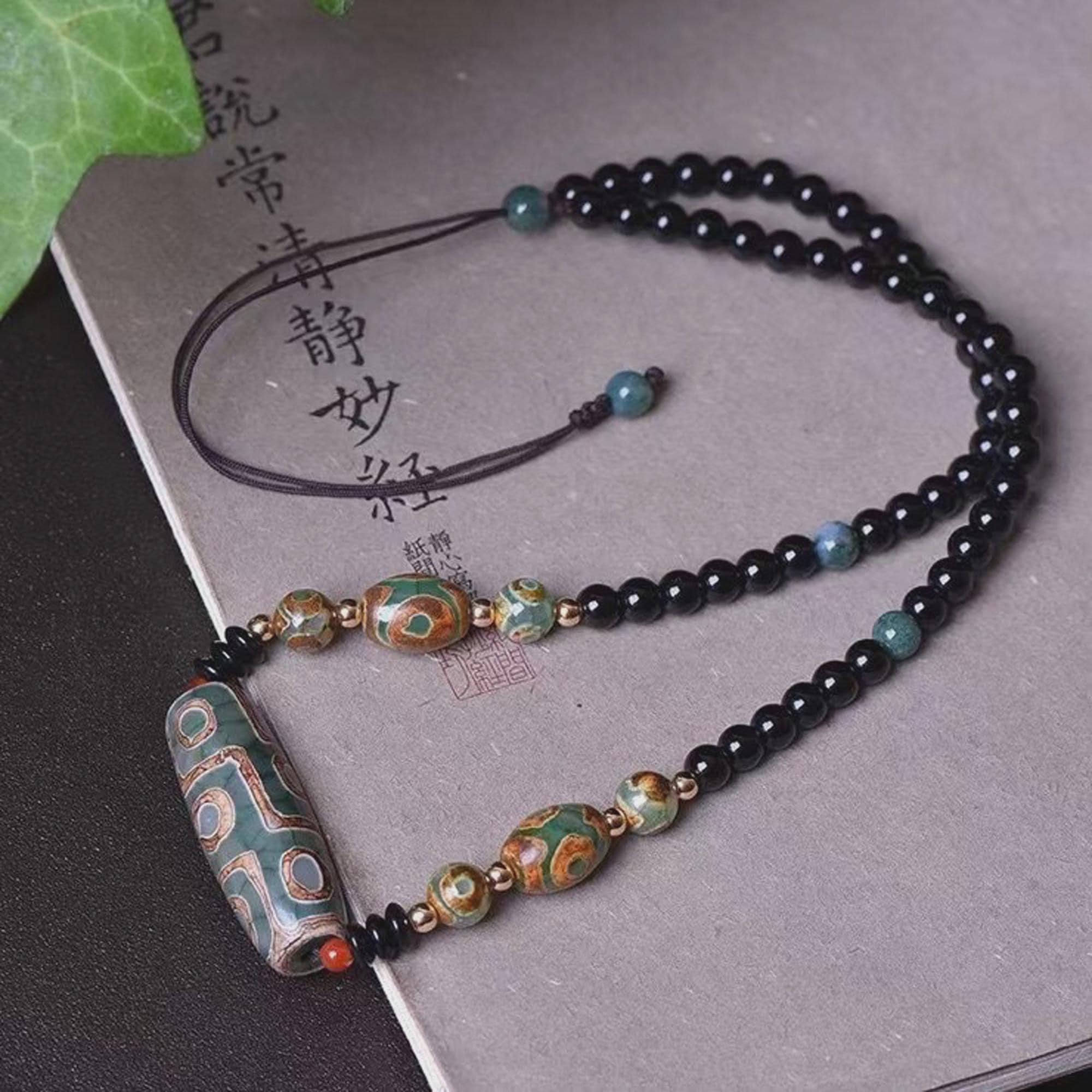 Nine 9 Eye Dzi Bead Tibetan,pendant Necklace,amulet Talisman
