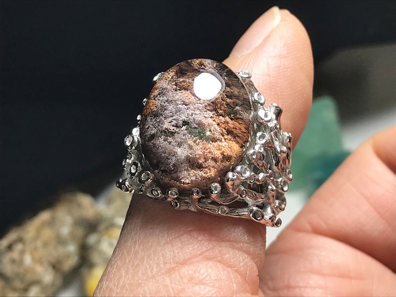 Finger Ring 0150 silver 925 Healing Reiki Energy,Men Natural color phantom Natural Quartz crystal