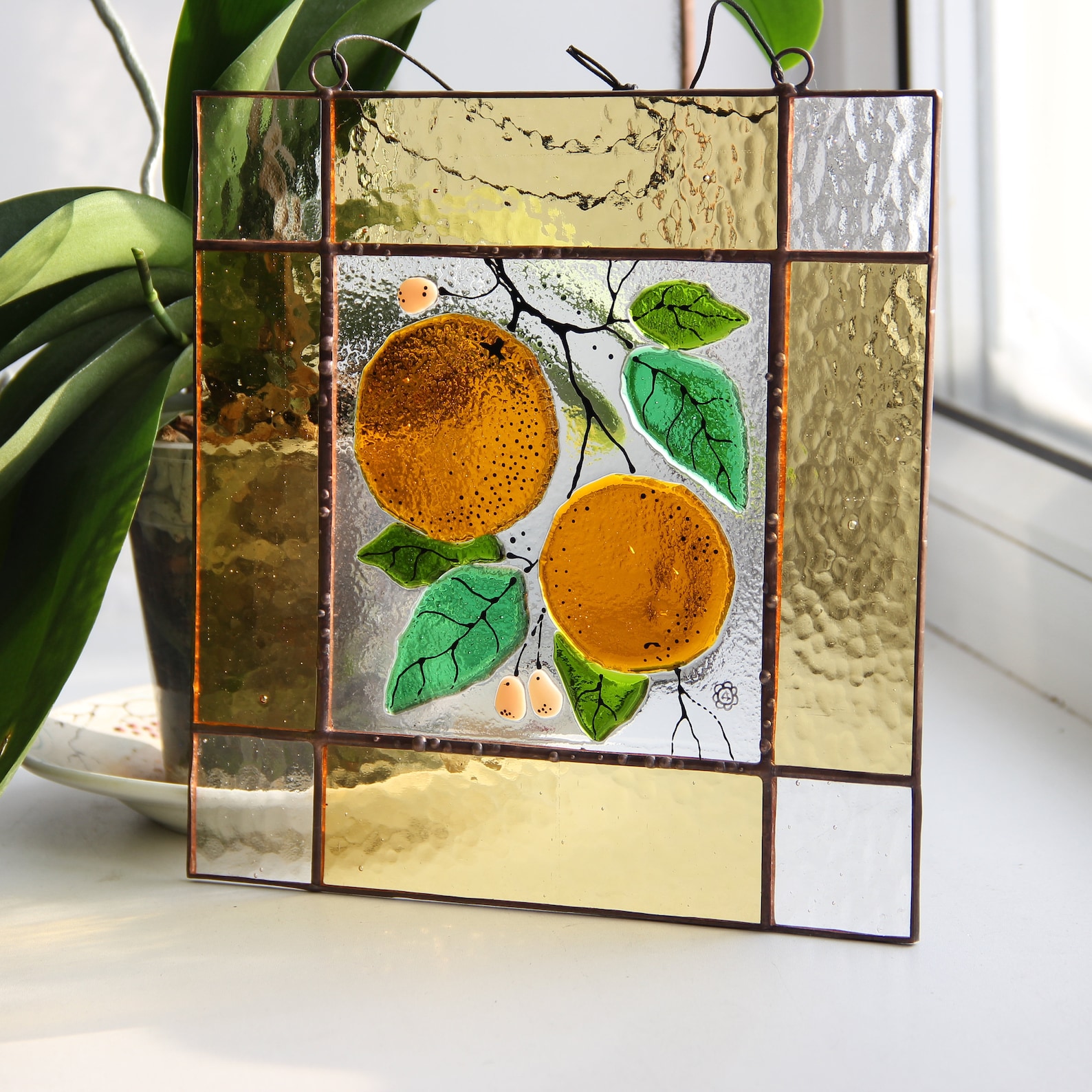 Stained Glass the Orange Branch Window Panel Art Custom Etsy