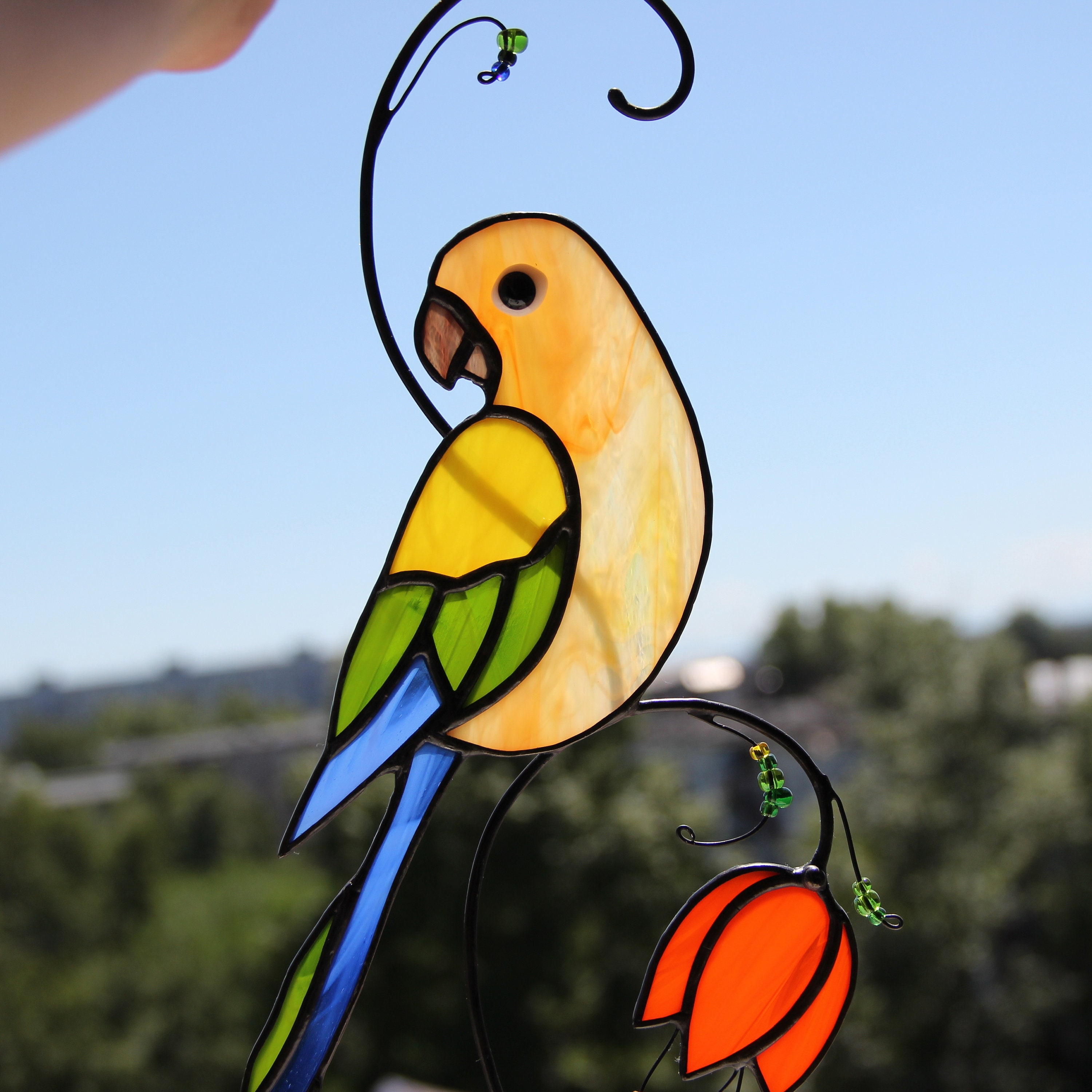 Suncatcher stained glass parrot sun conure Etsy