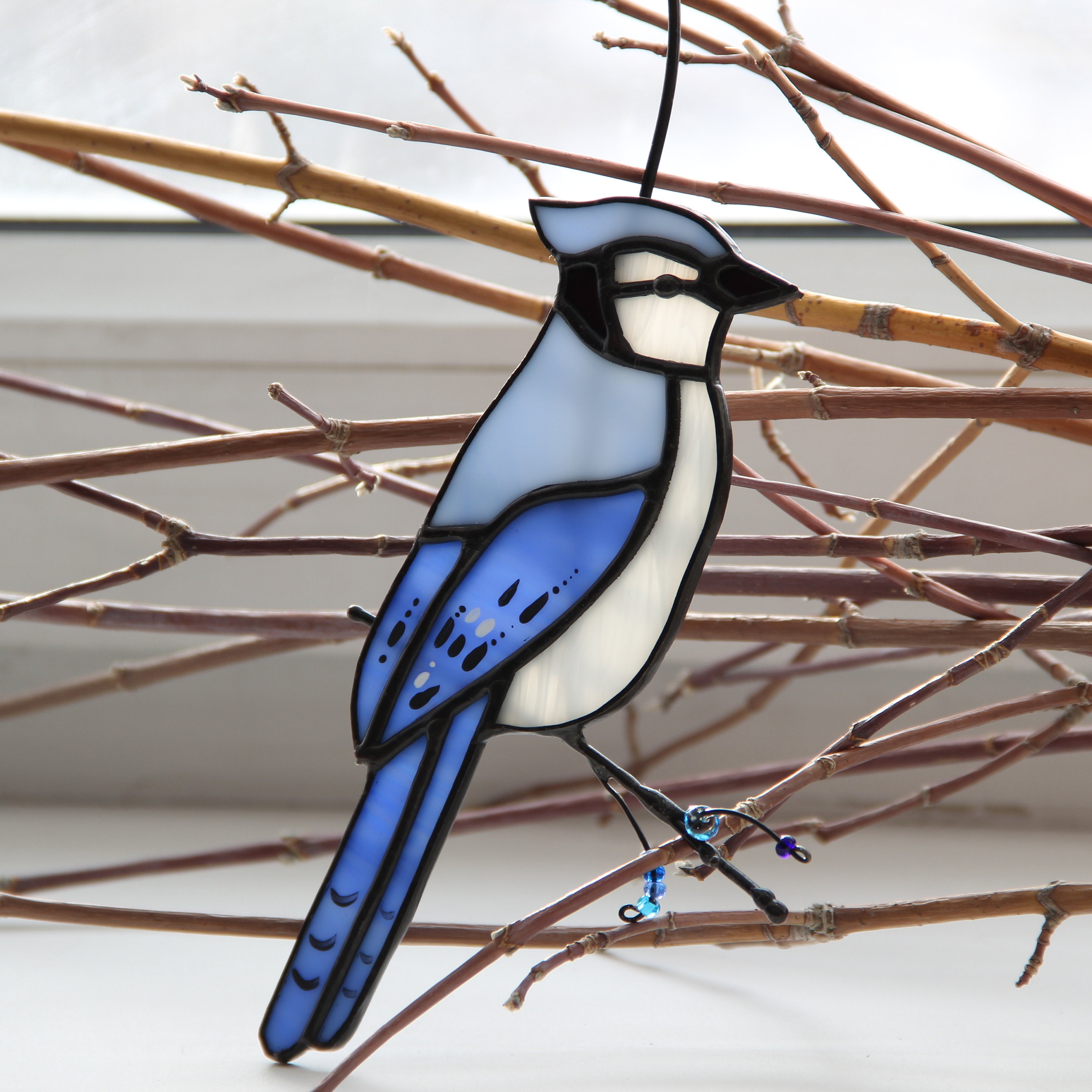 Suncatcher stained glass blue jay | Etsy