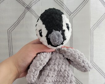 Mini Penguin Lovey, Stuffed Animal Snuggler, Unique Handmade Gift, Cuddly Baby Plushie, Soft Sensory Toy, Heirloom Gift