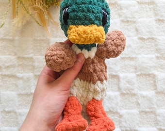 Gehaakte baby wilde eend Lovey, baby plushie cadeau, handgemaakte knuffel eend, baby wilde eend cadeau, jongen eend jacht cadeau