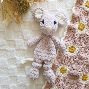 Gray Mouse Lovey, Handmade Mouse Snuggler, Baby Shower Gift, Mouse Stuffed Animal, Baby Mouse Plushie, Woodland Nursery Decor