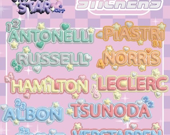 Pegatinas transparentes e impermeables para piloto de Fórmula 1, diseño kawaii, pastel - Verstappen, Norris, Piastri, Sainz, Leclerc, Hamilton, K-Pop