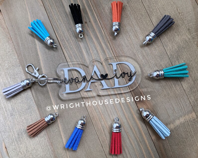 Dad With Kids Names Personalized Tassel Acrylic Keychain