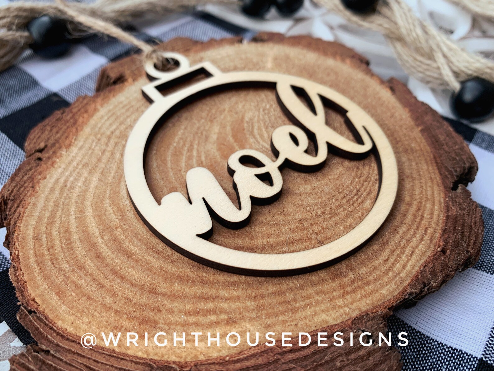 Noel Wooden Christmas Tree Ball Ornament Laser Cut Etsy