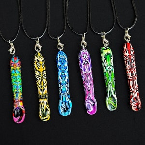 Spoon Pendant with Psychedelic Pattern and Adjustable Necklace in the Color of your choice