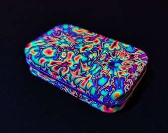 UV Rolling Tin Stash Box, Rainbow Psychedelic Pattern, Mini Tray, Portable Storage Container