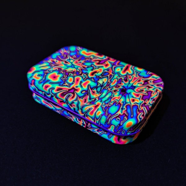 UV Rolling Tin Stash Box, Rainbow Psychedelic Pattern, Mini Tray, Portable Storage Container