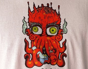 Stoner Octopus Tee, Funny Hand Drawn Design, 420 Squid Shirt