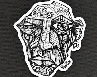 Scatty Face Sticker: Psychedelic Hand-Illustrated Vinyl Art