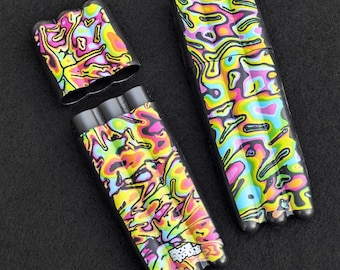 Smell Proof Cone Box - Triple Tube Roll Holder with Psychedelic Rainbow Patterns.