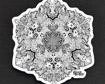Doodledala Sticker: Psychedelic Mandala Art, Glossy Vinyl Die Cut