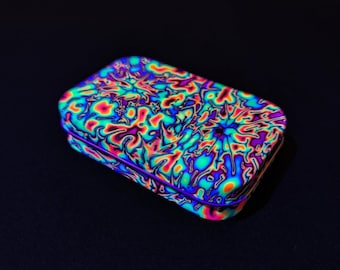 UV Rolling Tin Stash Box, Rainbow Psychedelic Pattern, Mini Tray, Portable Storage Container