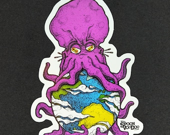 Octopus Kraken Art Sticker, Glossy Hand Illustrated Vinyl Sticker For Bumpers, Laptops, Planners "Octogeddon"