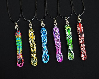 Spoon Pendant with Psychedelic Pattern and Adjustable Necklace in the Color of your choice