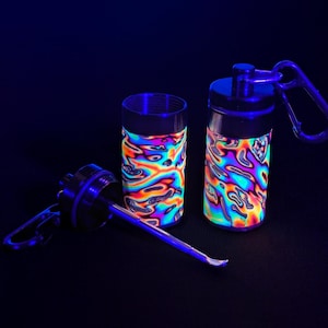 UV Stash Box, Psychedelic Portable Earplug Container with Necklace or Clip.