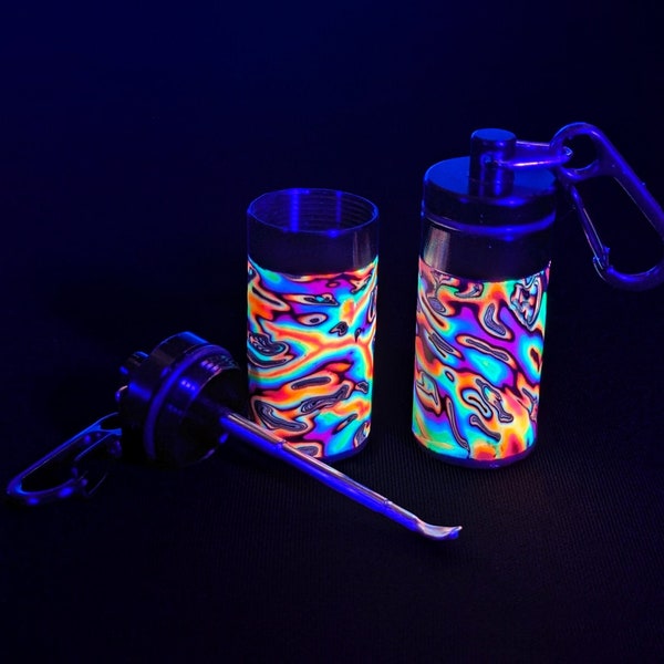 UV Stash Box, Psychedelic Portable Earplug Container with Necklace or Clip.