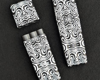 Smell Proof Cone Box - Triple Tube Roll Holder with Psychedelic B&W Patterns.