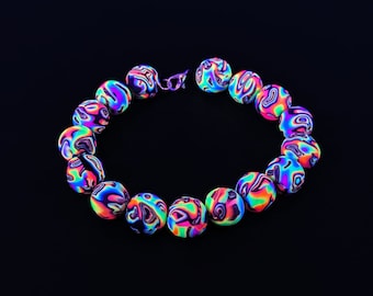 UV Beaded Bracelet, Psychedelic Rainbow Pattern, Trippy Friendship Bangle