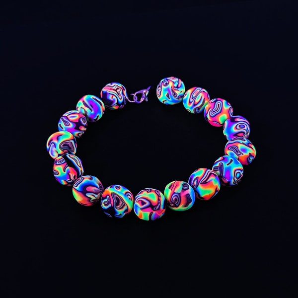 Bracelet de perles UV, motif arc-en-ciel psychédélique, jonc de l'amitié trippy