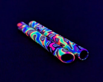 UV Travel Straw Tube, Portable Brass Tube with Psychedelic Neon Rainbow Pattern. (1)