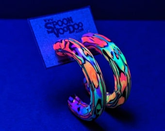 UV Neon Rainbow Hoop Earrings