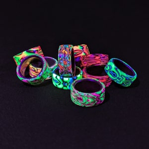 UV Ring Band, Psychedelic Neon Style, Sizes 17mm - 21mm, various colours