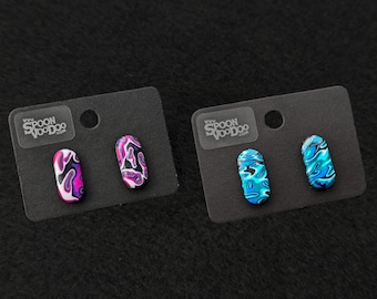 Psychedelic Oval Stud Earrings in Blue or Purple