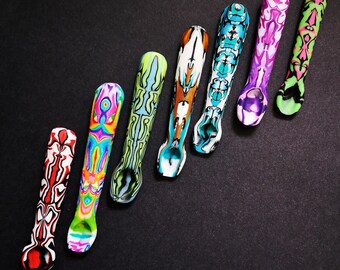 Spoon Pendant, with Necklace of your choice. Various Colours Psychedelic Patterns