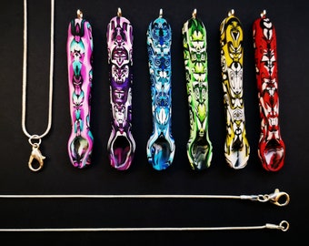 Spoon Pendant, with detachable Sterling Silver Snake Chain , Various Geometric Colours + Patterns