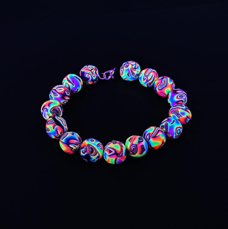 UV Beaded Bracelet, Psychedelic Rainbow Pattern, Trippy Friendship Bangle image 1