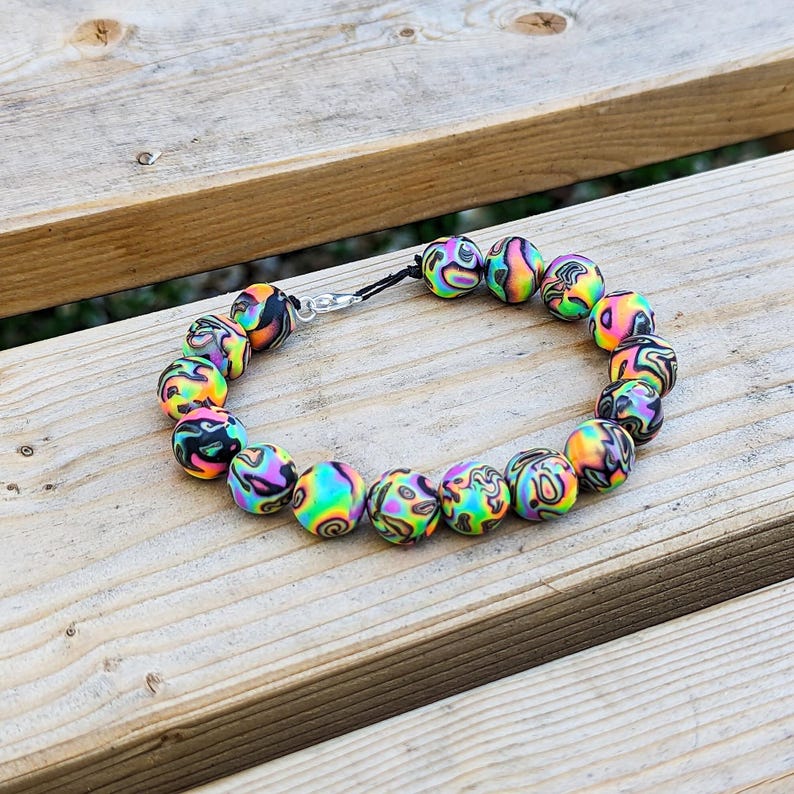 UV Beaded Bracelet, Psychedelic Rainbow Pattern, Trippy Friendship Bangle image 5