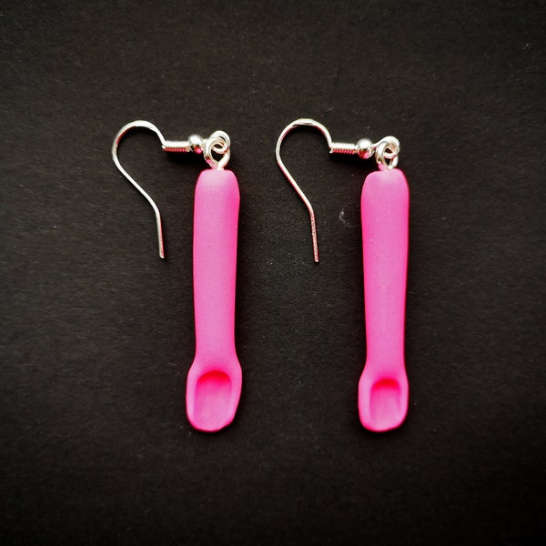 Neon Pink Drop Earring, Stirling Silver, UV Reactive 1/2