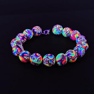 UV Beaded Bracelet, Psychedelic Rainbow Pattern, Trippy Friendship Bangle image 2