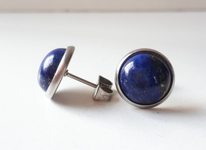 girlfriend stainless steel cabochon gift gemstone blue earrings Earrings lapis lazuli earrings stainless steel