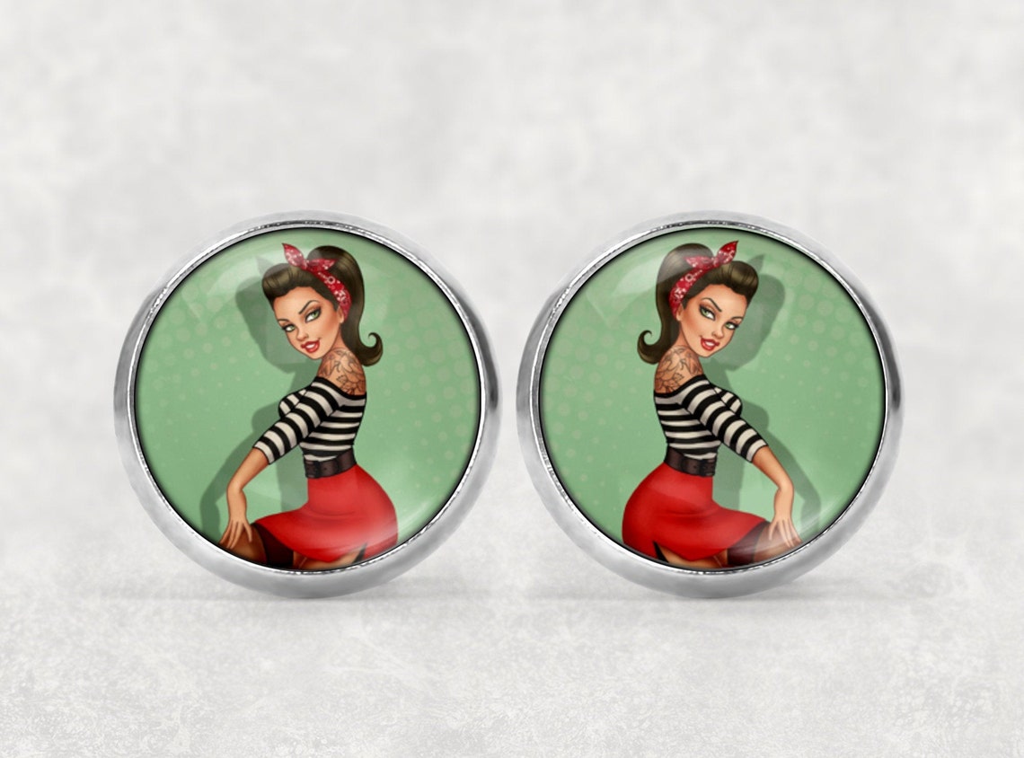 Earrings Pin Up girl Retro Rockabilly Stainless Steel Etsy