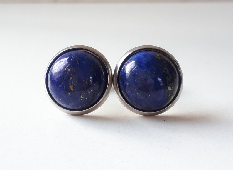girlfriend stainless steel cabochon gift gemstone blue earrings Earrings lapis lazuli earrings stainless steel