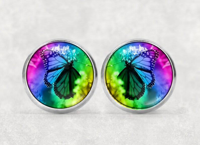 Art Butterfly stainless steel Earrings Butterfly Colorful Cabochon Mystical Mom Gift Earrings Spiritual Picture