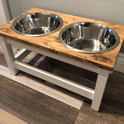 Rustic Dog Feeder Shelf Pet Feeding Table Stand Double Bowl Etsy UK
