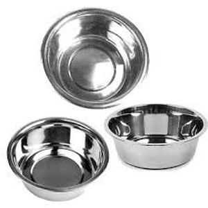 May include: Three stainless steel bowls of varying sizes. The bowls are round and have a smooth, shiny finish.