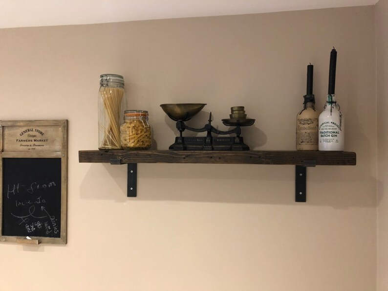 Rustic Reclaimed Shelves With Steel Brackets / Solid Wood Wall Etsy